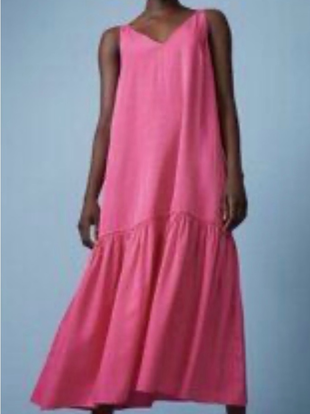 Zara Pink V-Neck Tiered Maxi Dress